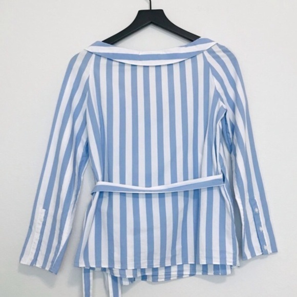 Zara Trafaluc Stripes Nautical Collar Wrap Summer Blouse Top - Picture 4 of 14